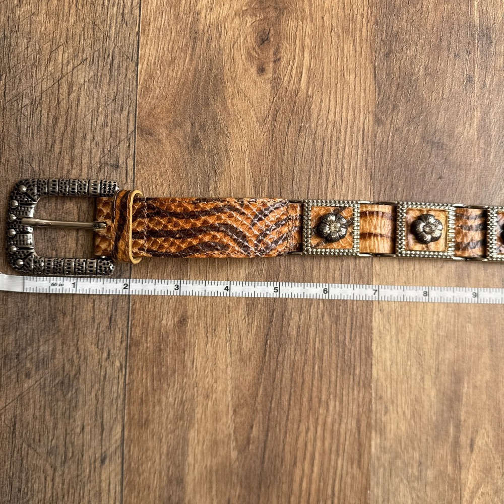 Vintage Italian Western Leather Belt Women's XL Brown Floral Berge 6610 - Picture 7 of 9